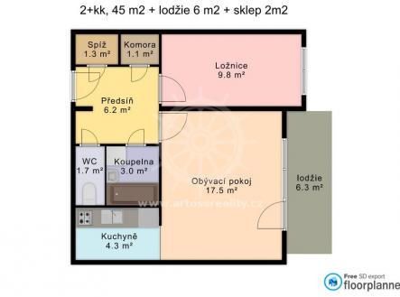 Pronájem bytu, 2+kk, 45 m²