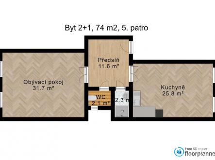 Pronájem bytu, 2+kk, 73 m²