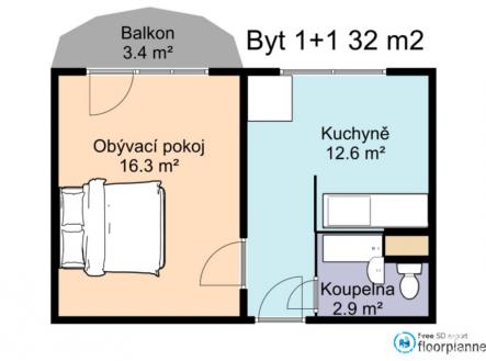 Pronájem bytu, 1+1, 32 m²