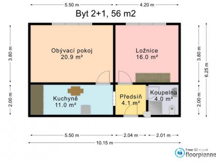 Pronájem bytu, 2+1, 56 m²