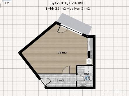 Pronájem bytu, 1+kk, 40 m²