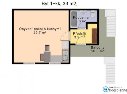 Pronájem bytu, 1+kk, 32 m²