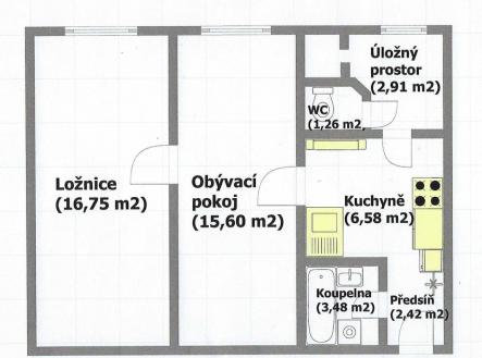 Pronájem bytu, 2+1, 49 m²