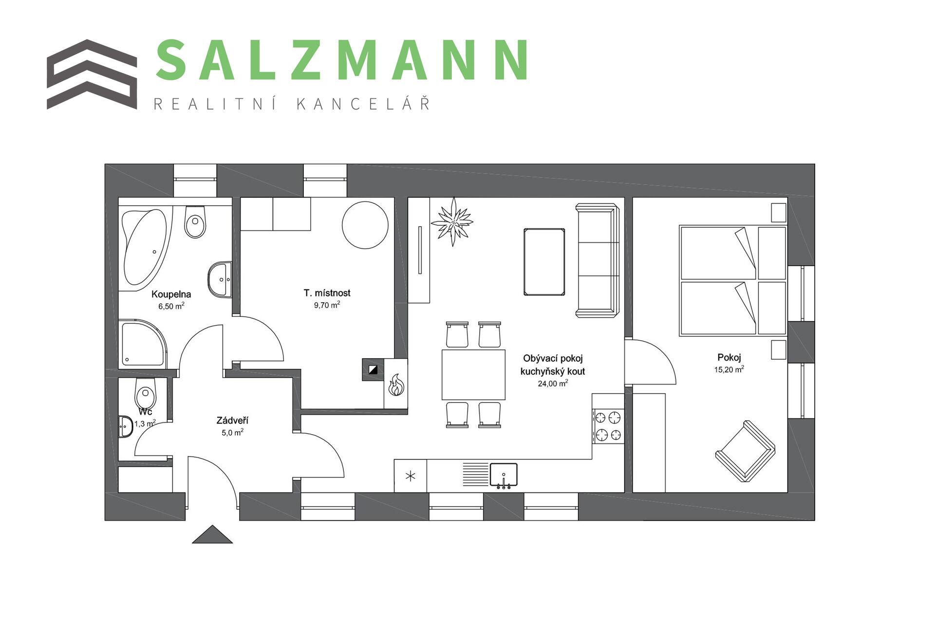 Byt 2+KK s parkováním (cihla, 62m2), Chotěšov – Mantov