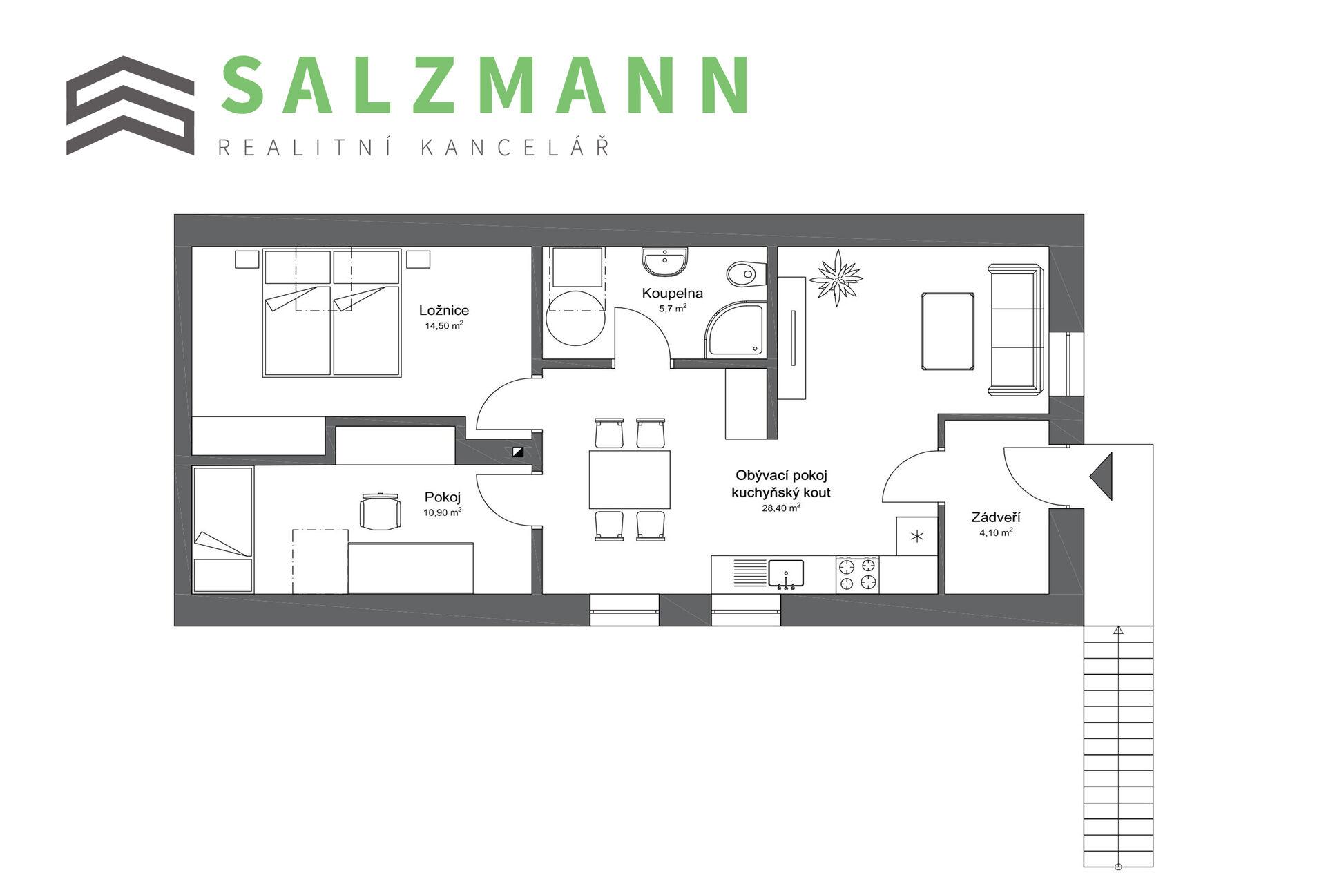 Byt 3+KK s parkováním (cihla, 64m2), Chotěšov – Mantov