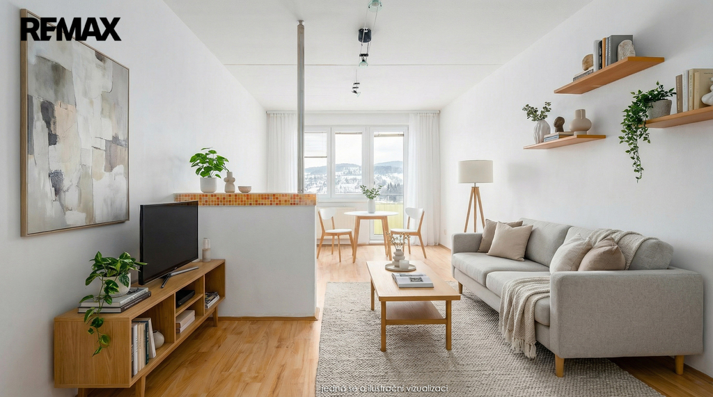 Vizualizace možného zařízení obývacího prostoru