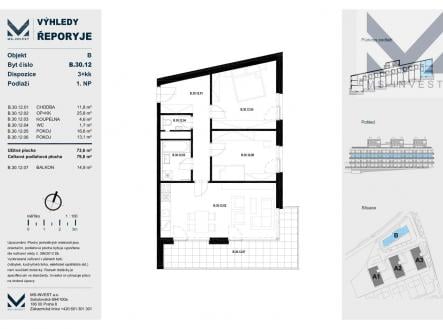 Prodej bytu, 3+kk, 74 m²