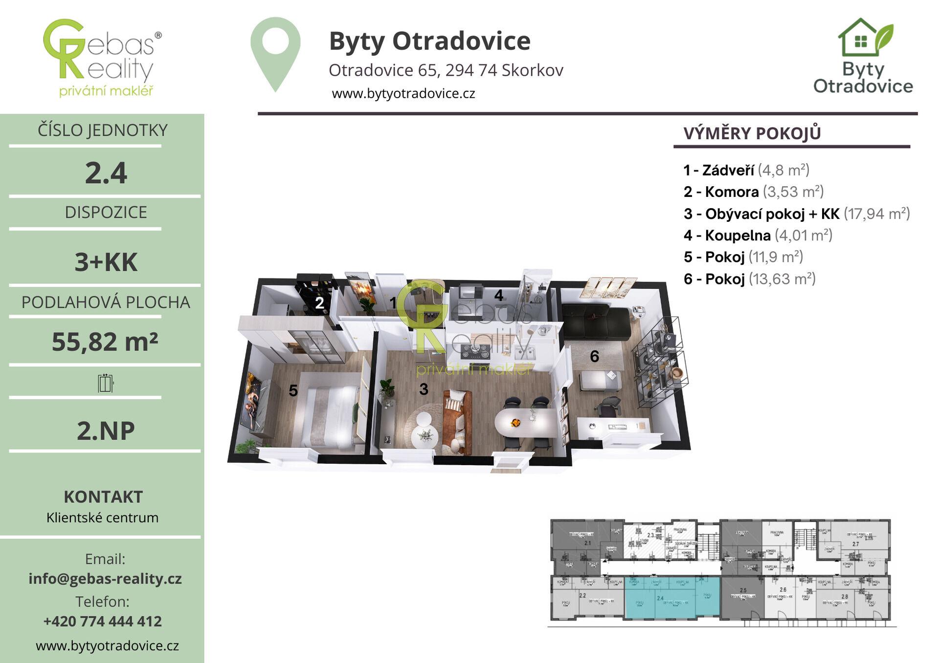 Nový byt 3+kk v projektu Byty Otradovice u Brandýsa nad L. vč. sklepa a parkovacího stání v ceně