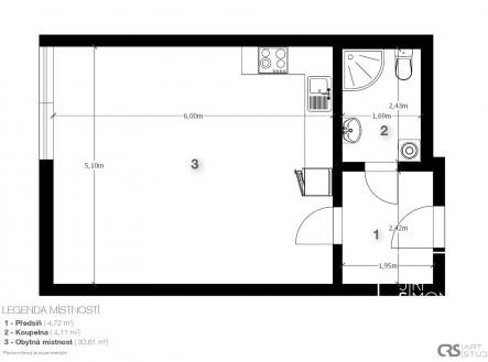 Pronájem bytu, 1+kk, 40 m²