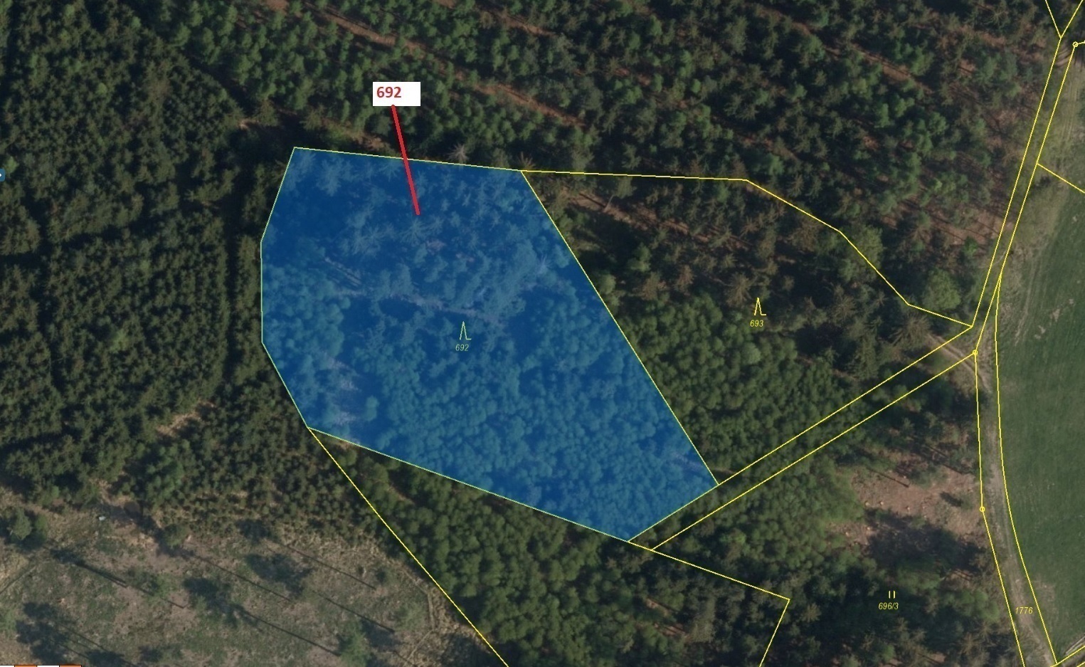 Lesní pozemek o výměře 6 280 m2, podíl 1/1, k.ú. Deblov, okres  Chrudim