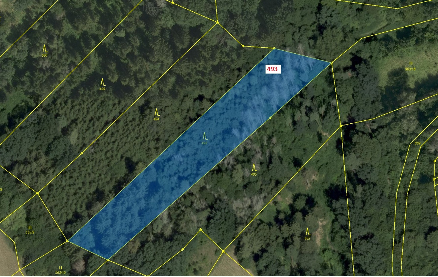 Lesní pozemek o výměře 4 276 m2, podíl 1/1, k.ú. Obora u Boskovic, okres Blansko