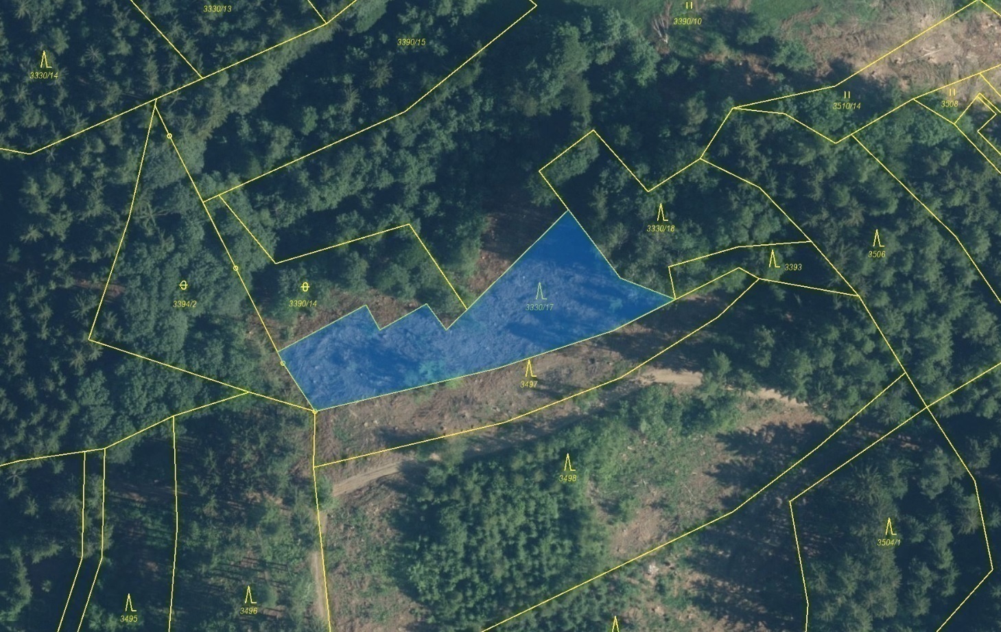 Lesní pozemek o výměře 1 781 m2, podíl 1/1, k.ú. Hovězí, okres Vsetín