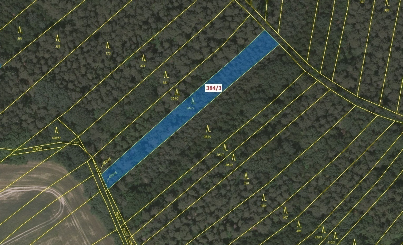 Lesní pozemek o výměře 1 575 m2, podíl 1/1, k.ú. Vlastiboř u Soběslavi, okres Tábor