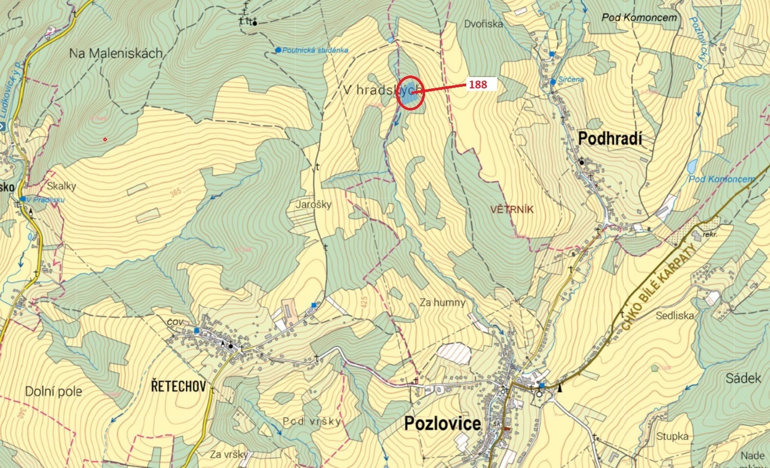 Lesní pozemek o výměře 6 790 m2, podíl 1/1, k.ú. Pozlovice, okres Zlín