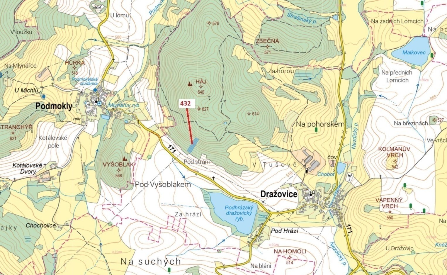 Lesní pozemek o výměře 5 629 m2, podíl 1/1, k.ú. Dražovice u Sušice, okres Klatovy