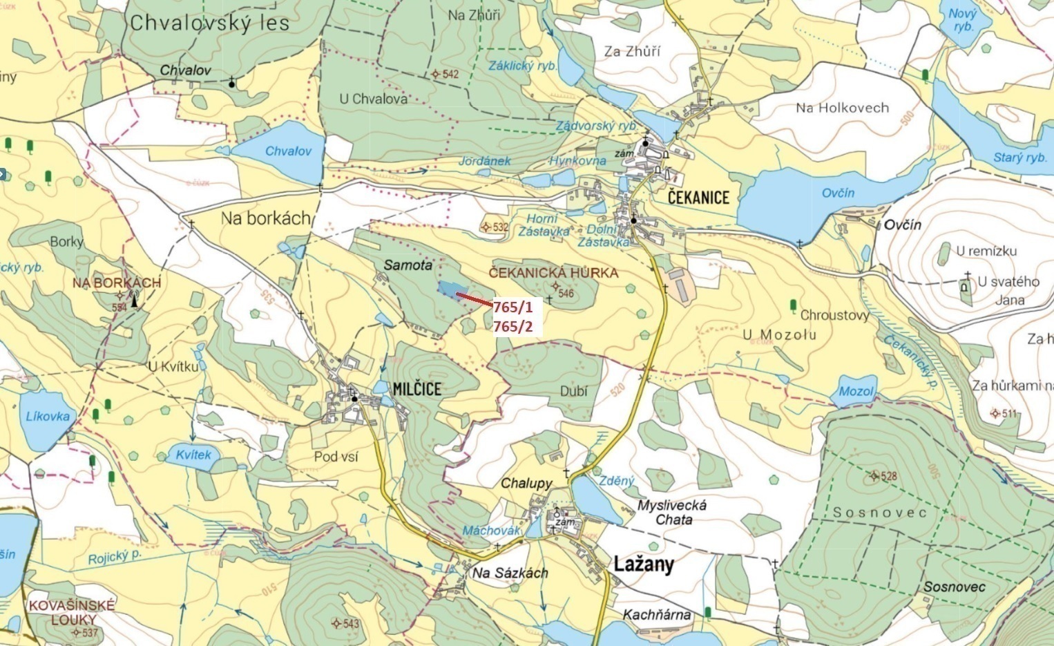 Lesní pozemky o výměře 5 687 m2, podíl 1/1, k.ú. Čekanice, okres Strakonice