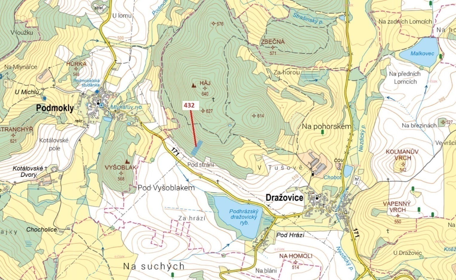 Lesní pozemek o výměře 5 629 m2, podíl 1/1, k.ú. Dražovice u Sušice, okres Klatovy