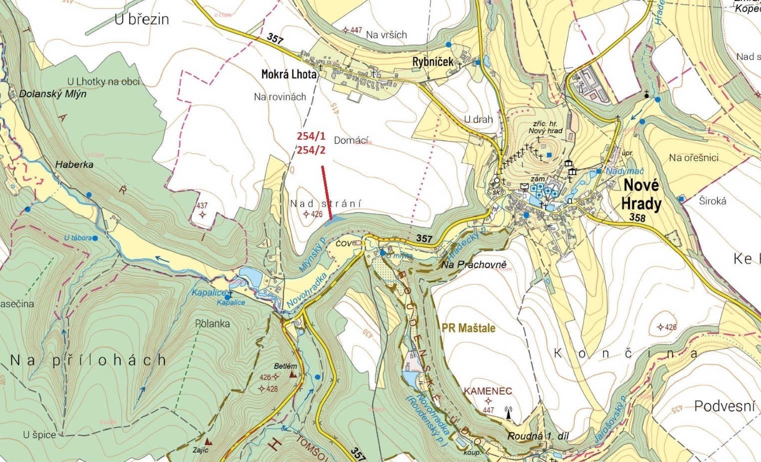 Lesní pozemky o výměře 3 945 m2, podíl 1/1, k.ú. Mokrá Lhota, okres Ústí nad Orlicí