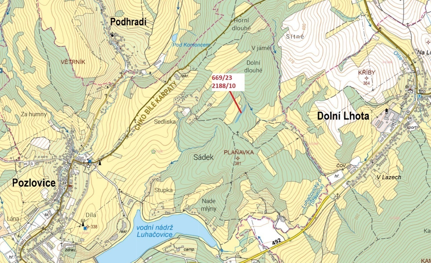 Lesní pozemek, a ostatní plocha o výměře 2 521 m2, podíl 1/1, k.ú. Pozlovice, okres Zlín