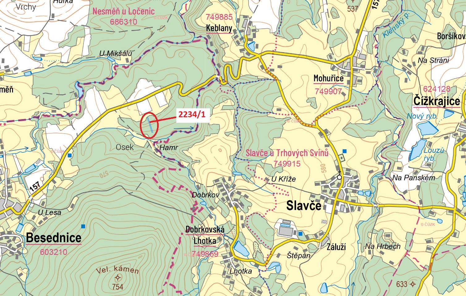 Lesní pozemek o výměře 3745 m2, podíl 1/1, k.ú. Besednice, okres Český Krumlov