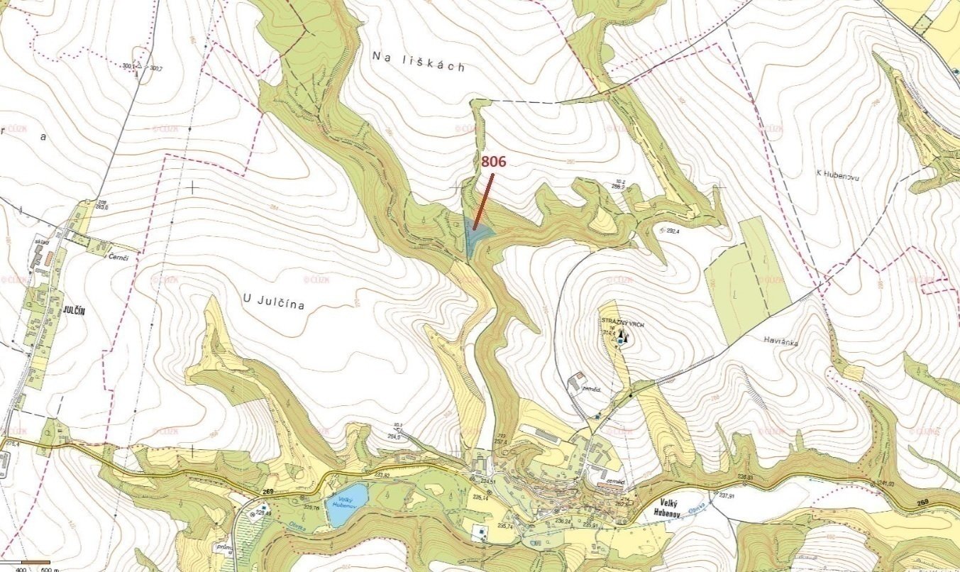 Lesní pozemek o výměře 8 141 m2, podíl 1/1, k.ú. Velký Hubenov, okres  Litoměřice