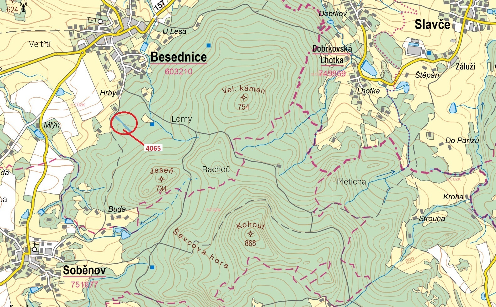 Lesní pozemek o výměře 7 057 m2, podíl 1/1, k.ú. Besednice, okres Český Krumlov