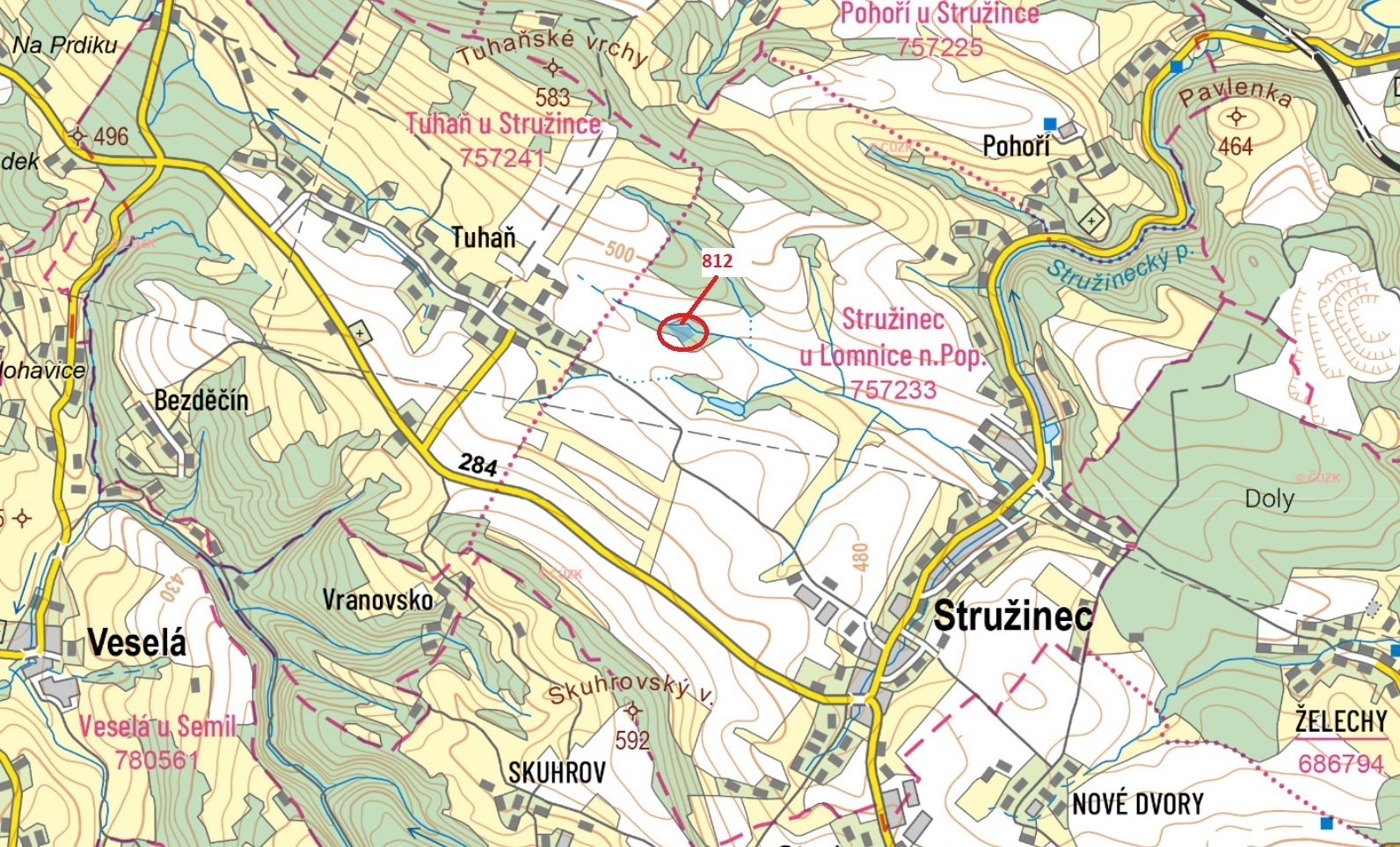 Lesní pozemek o výměře 3 498 m2, podíl 1/1, k.ú. Stružinec u Lomnice nad Popelkou, okres Semily