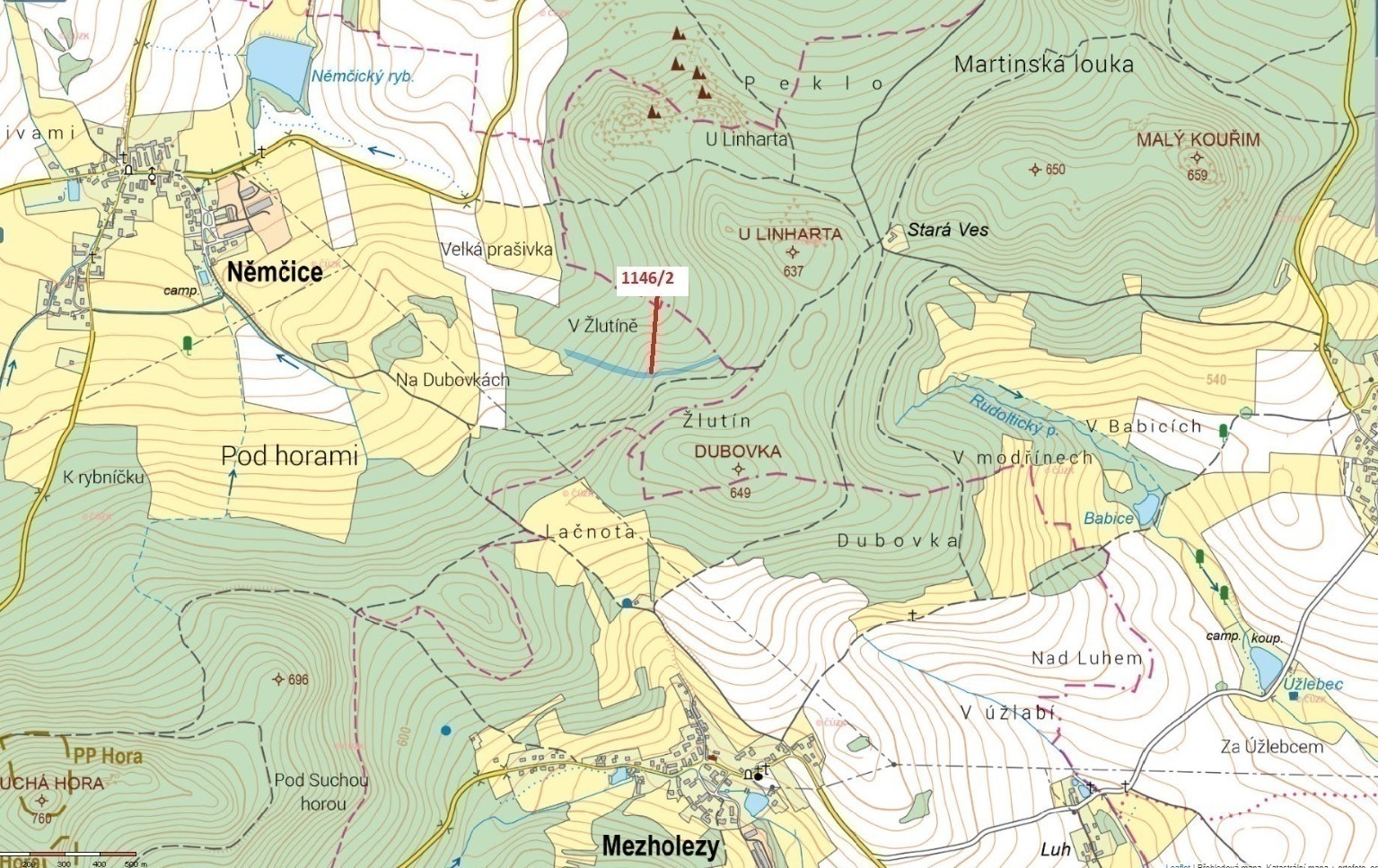 Lesní pozemek o výměře 6 948 m2, podíl 1/1, k.ú. Němčice u Kdyně, okres Domažlice