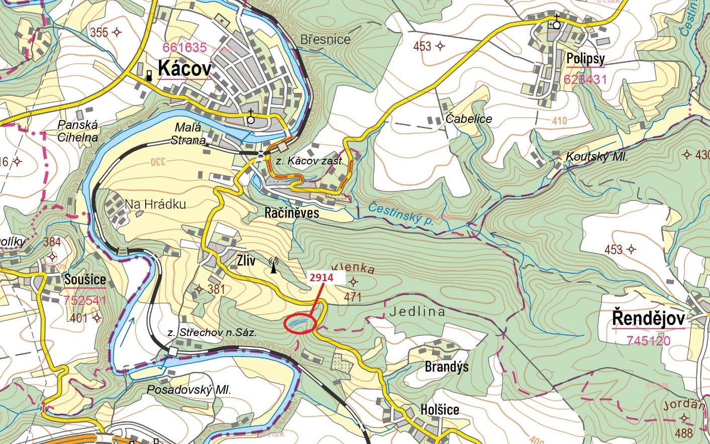 Lesní pozemek o výměře 4 105 m2, podíl 1/1, k.ú. Kácov, okres Kutná Hora