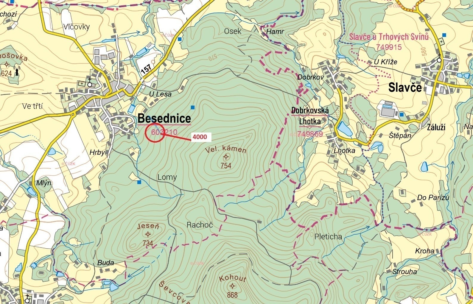 Lesní pozemek o výměře 4 837 m2, podíl 1/1, k.ú. Besednice, okres Český Krumlov