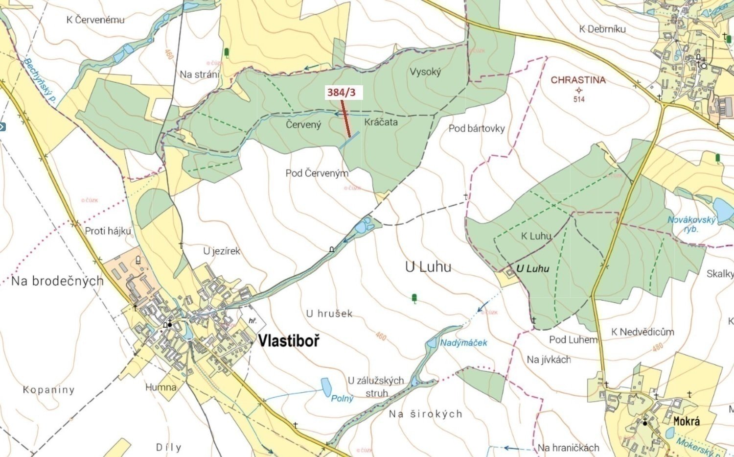 Lesní pozemek o výměře 1 575 m2, podíl 1/1, k.ú. Vlastiboř u Soběslavi, okres Tábor