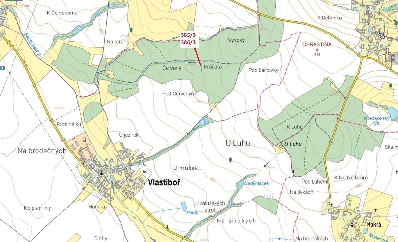 Lesní pozemek o výměře 1 219 m2, podíl 1/1, k.ú. Vlastiboř u Soběslavi, okres Tábor