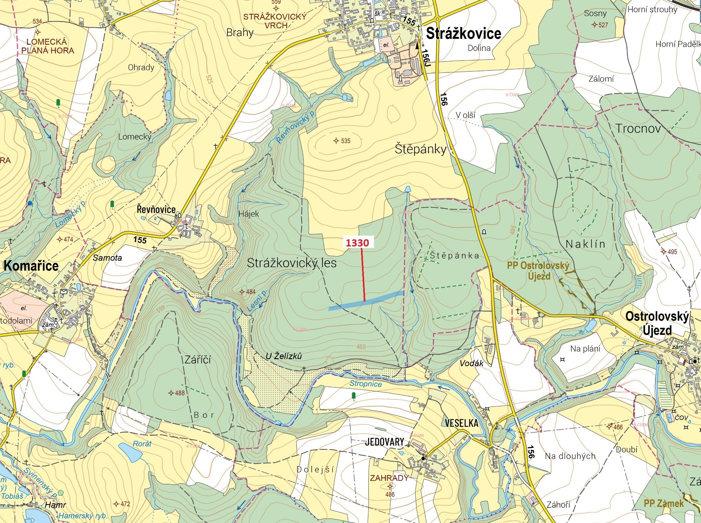 Lesní pozemek o výměře 13 943 m2, podíl 1/1, k.ú. Strážkovice, okres České Budějovice