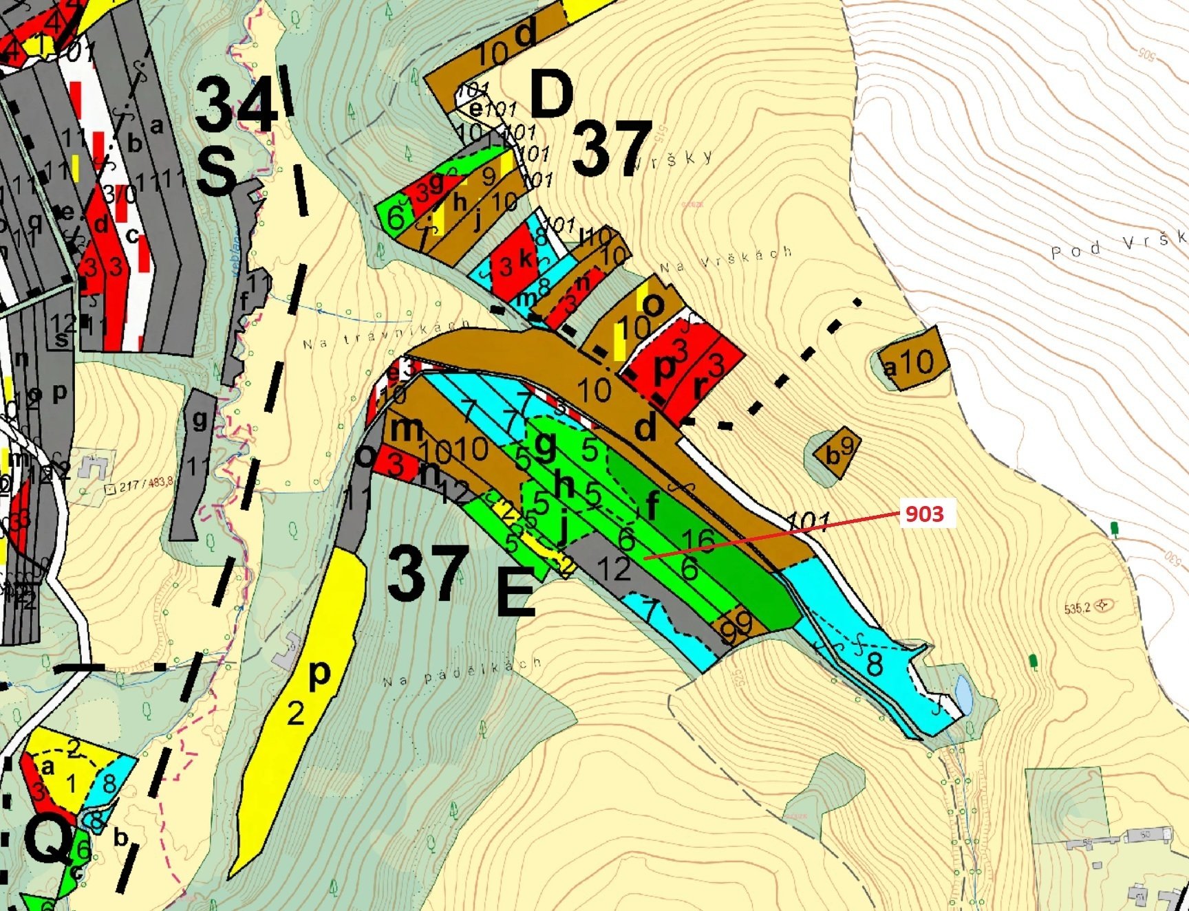 Lesní pozemek o výměře 4497 m2, podíl 1/1, k.ú. Keblany, okres České Budějovice