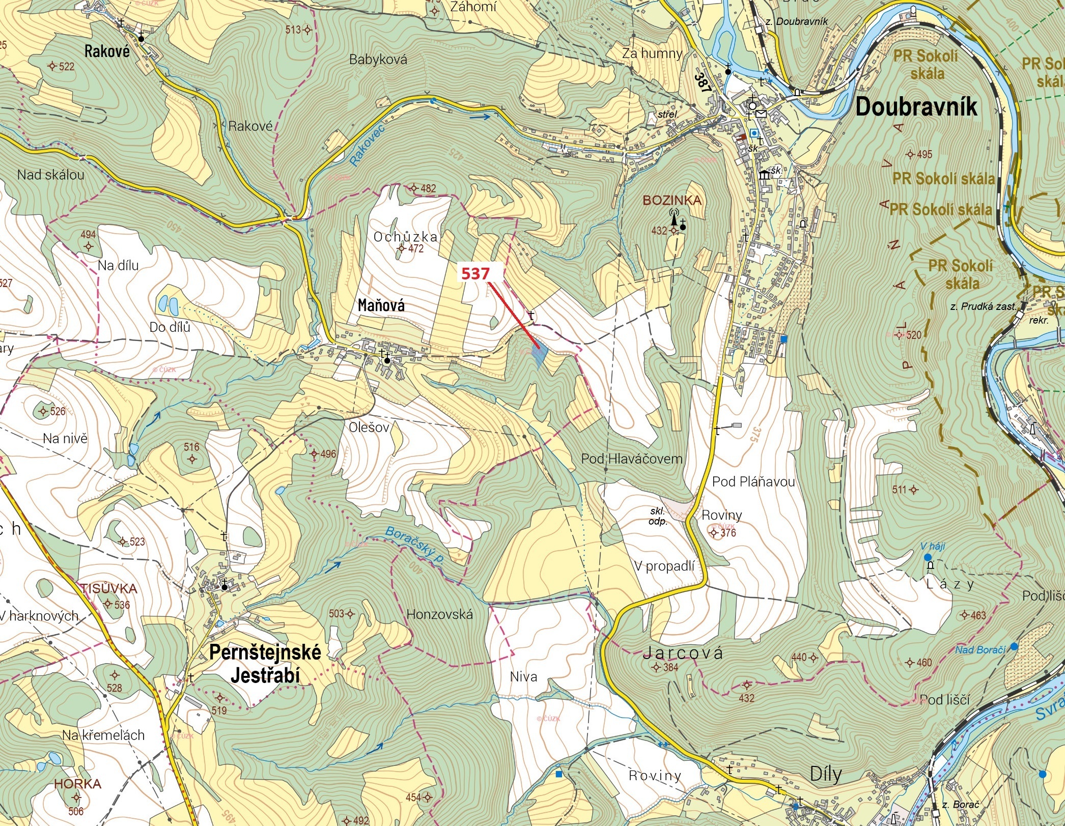 Lesní pozemek o výměře 4172 m2, podíl 1/1, k.ú. Maňová, okres Brno-venkov