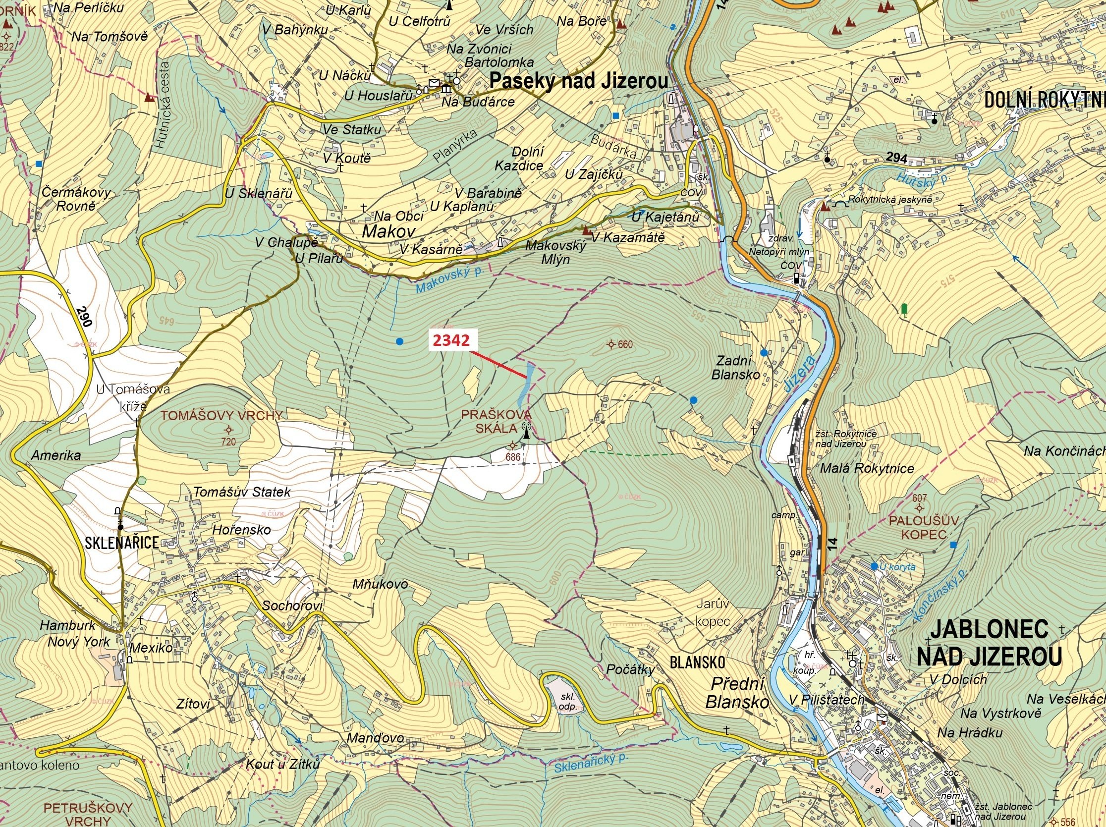 Lesní pozemek o výměře 3352 m2, podíl 1/1, k.ú. Sklenařice, okres Semily