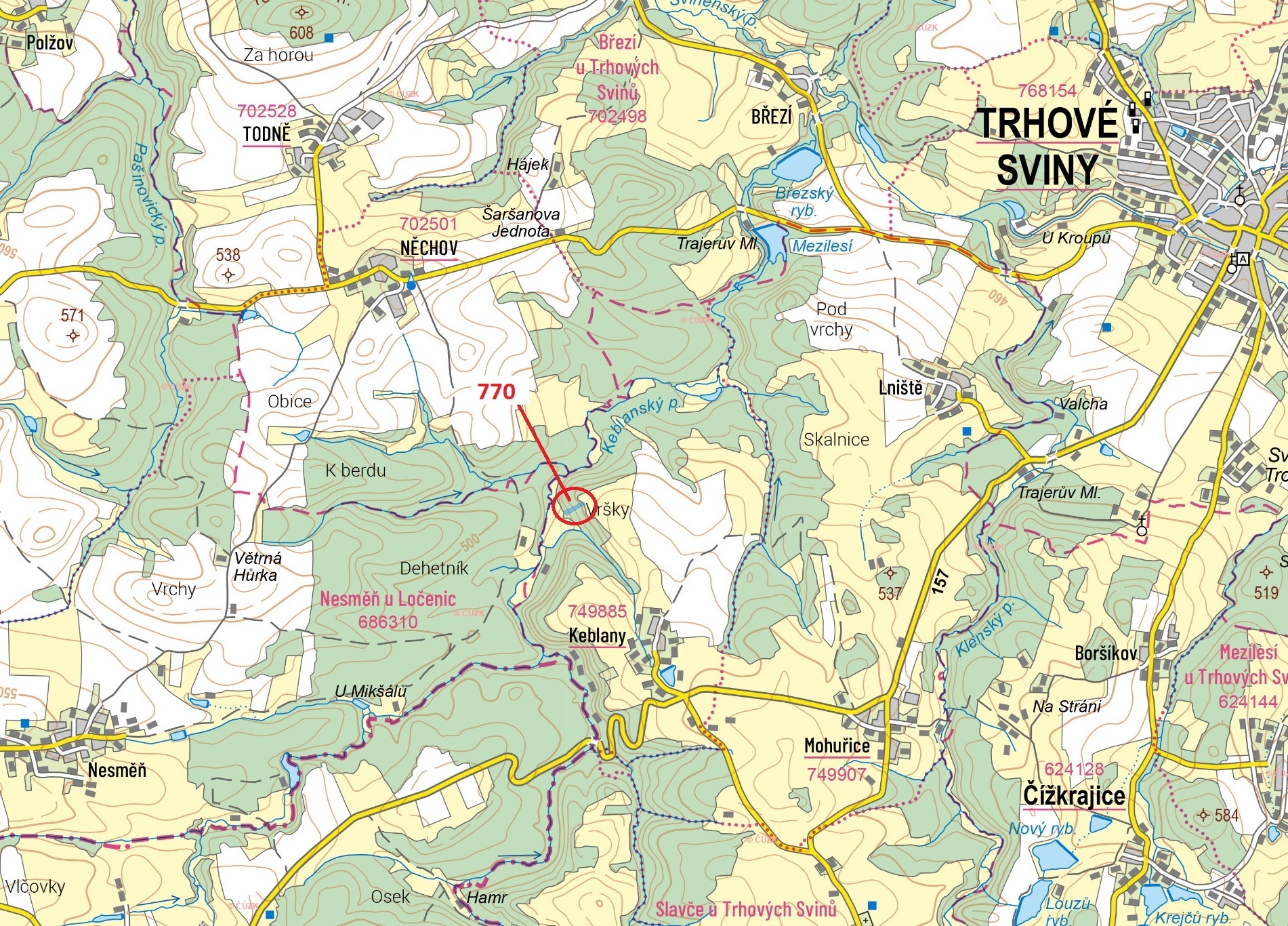 Lesní pozemek o výměře 2930 m2, podíl 1/1, k.ú. Keblany, okres České Budějovice