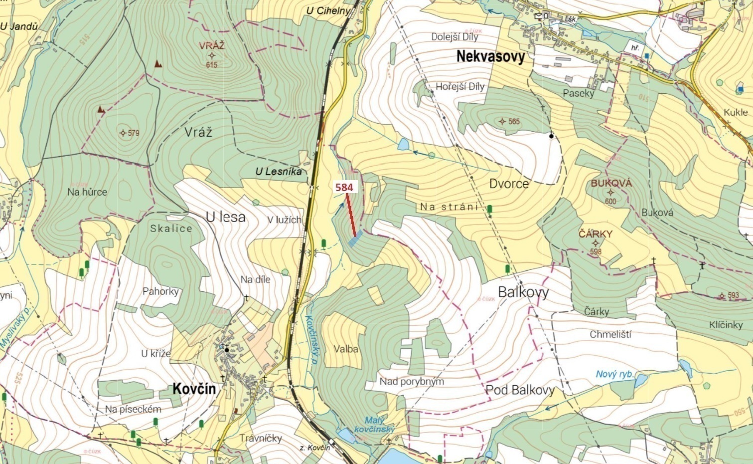 Lesní pozemek o výměře 2 657 m2, podíl 1/1, k.ú. Kovčín, okres Klatovy