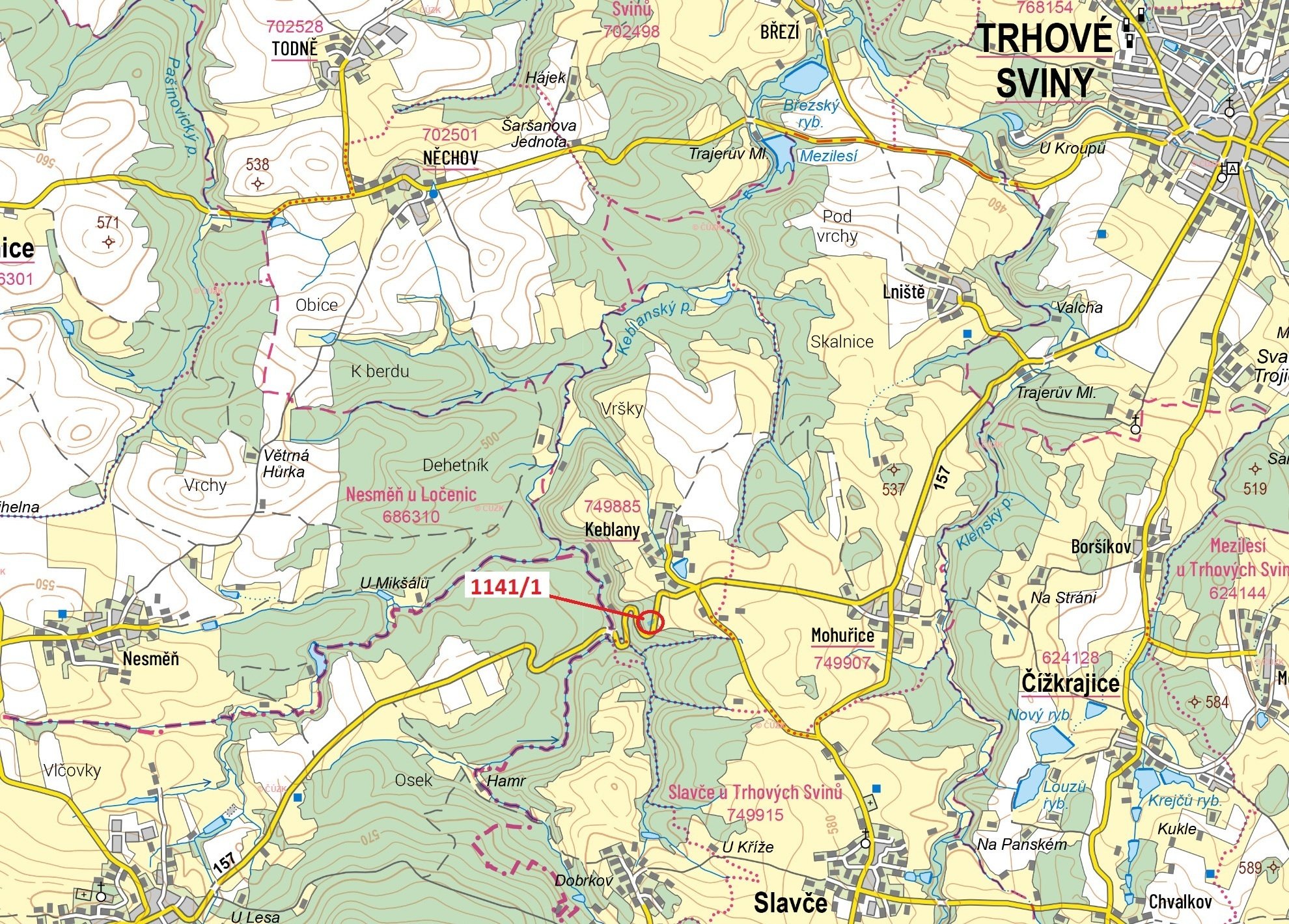 Lesní pozemek o výměře 952 m2, podíl 1/1, k.ú. Keblany, okres České Budějovice