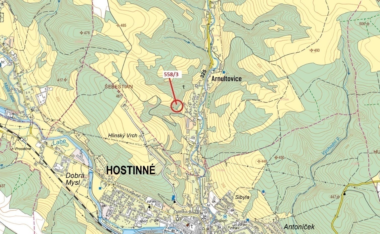 Lesní pozemek o výměře 101 m2, podíl 1/1, k.ú. Arnultovice, okres Trutnov