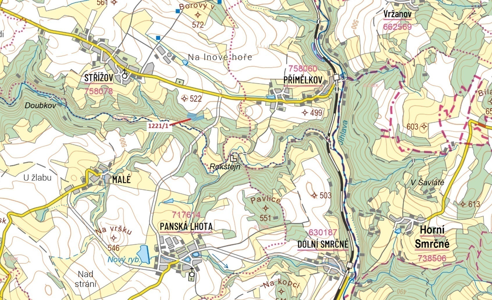 Lesní pozemek o výměře 11 837 m2, podíl 1/1, k.ú. Střížov, okres Jihlava