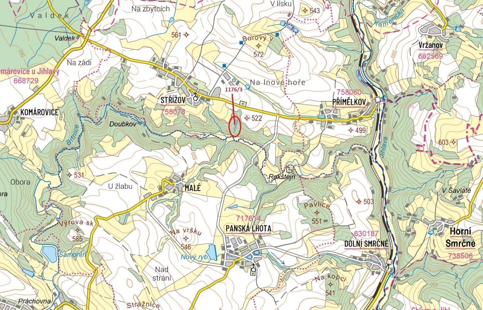 Lesní pozemek o výměře 5 146 m2, podíl 1/1, k.ú. Střížov, okres Jihlava