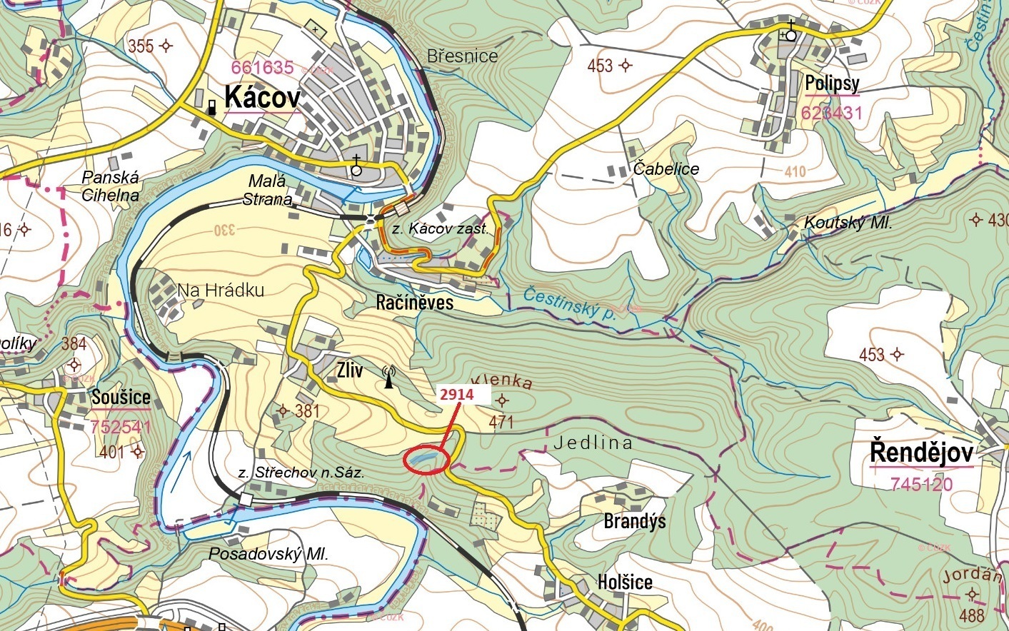 Lesní pozemek o výměře 4 105 m2, podíl 1/1, k.ú. Kácov, okres Kutná Hora