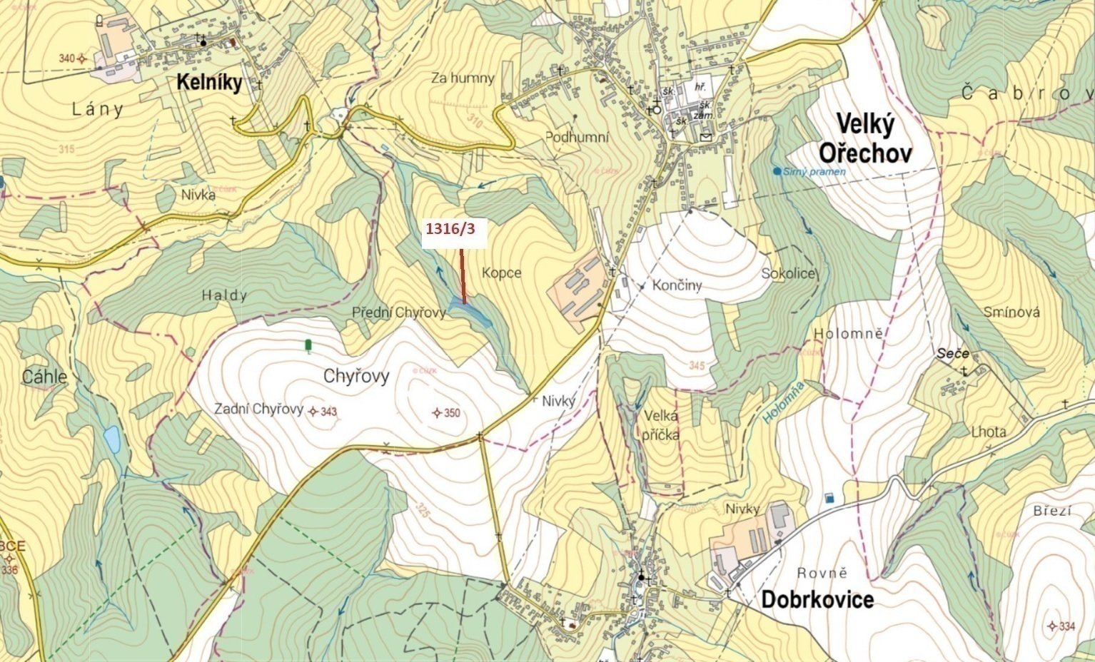 Lesní pozemek o výměře 5 461 m2, podíl 1/1, k.ú. Velký Ořechov, okres Zlín