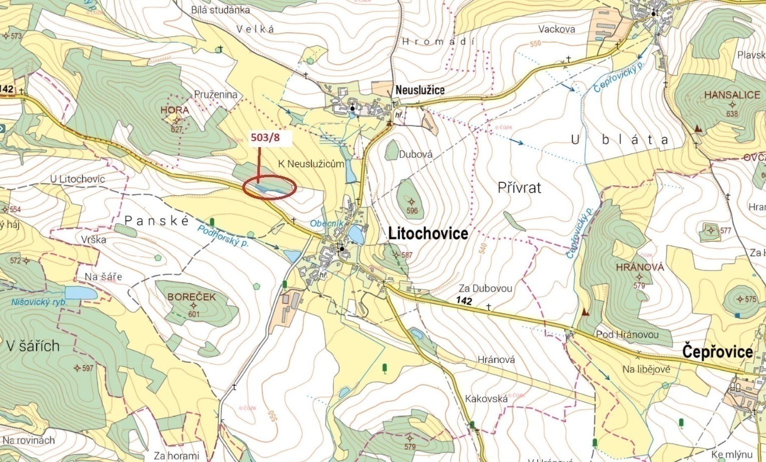 Lesní pozemek o výměře 2 656 m2, podíl 1/1, k.ú. Litochovice u Volyně, okres Strakonice