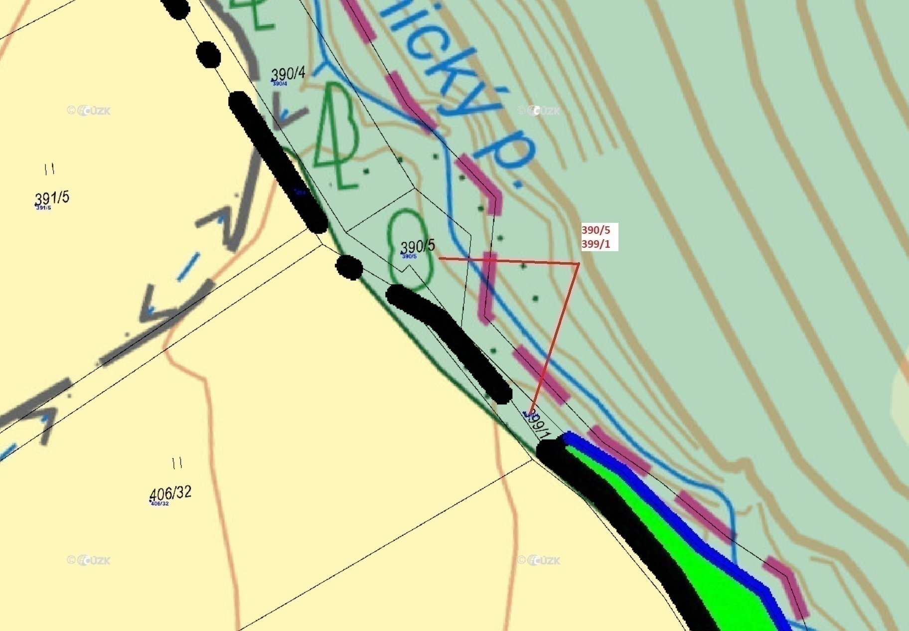 Lesní pozemek a ostatní plocha o výměře 189 m2, podíl 1/1, k.ú. Popovec u Řepníků, okres Ústí nad Or