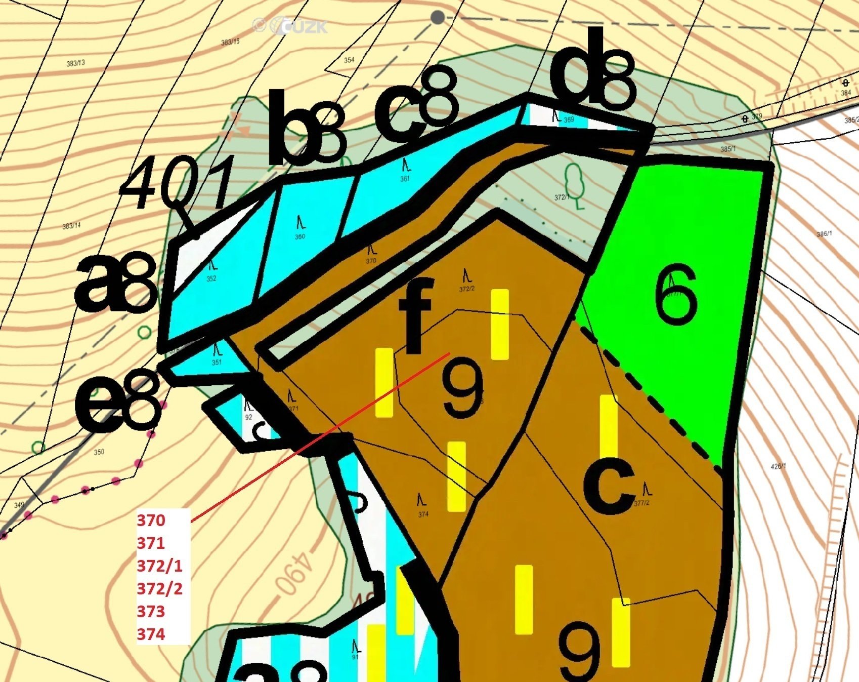 Lesní pozemky a orná půda o výměře 8596 m2, podíl 1/1, k.ú. Maňová, okres Brno-venkov