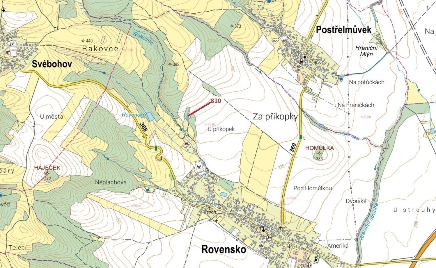 Lesní pozemek o výměře 1 235 m2, podíl 1/1, k.ú. Rovensko, okres Šumperk