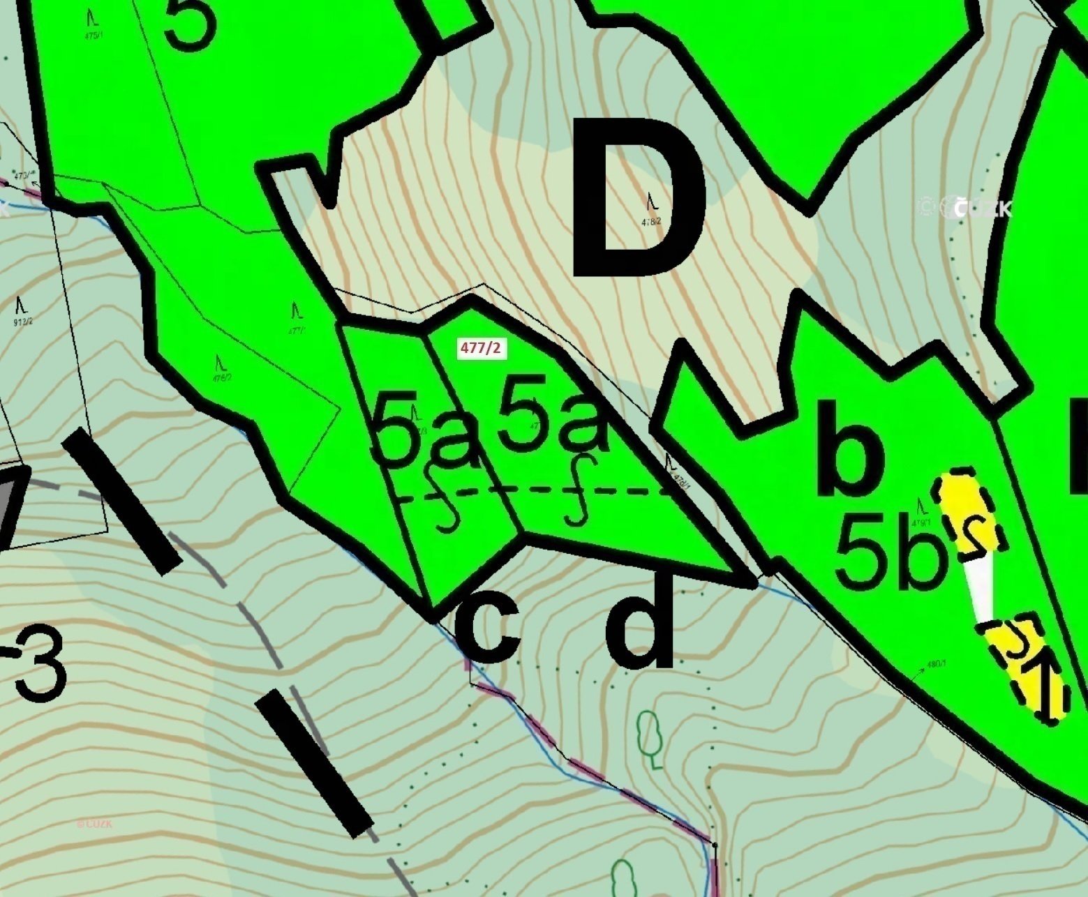 Lesní pozemky o výměře  2 281 m2, podíl 1/1, k.ú. Mstislavice, okres Havlíčkův Brod