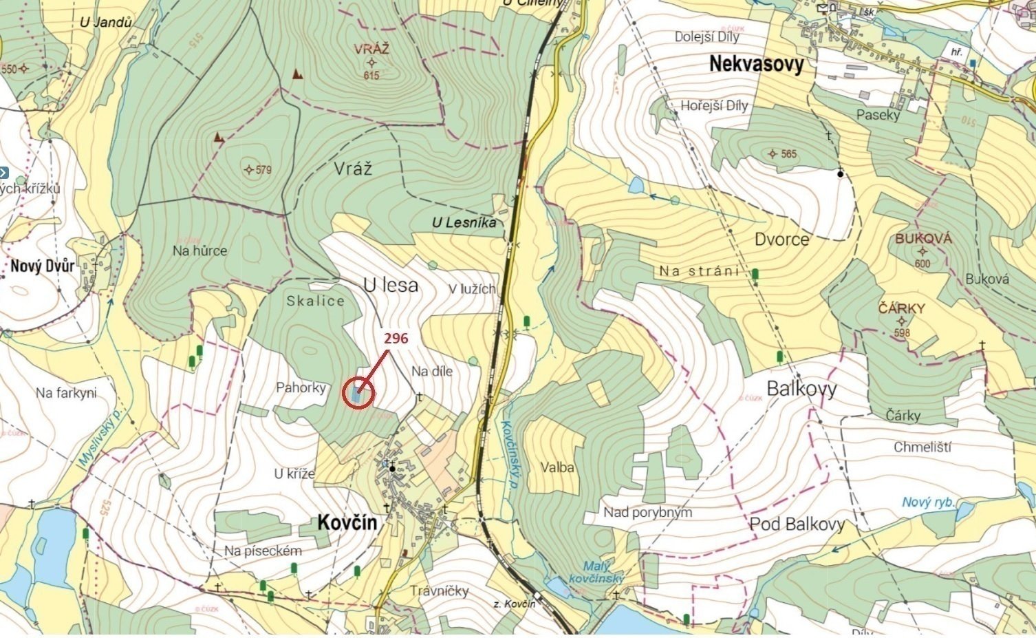 Lesní pozemek o výměře 1 626 m2, podíl 1/1, k.ú. Kovčín, okres Klatovy